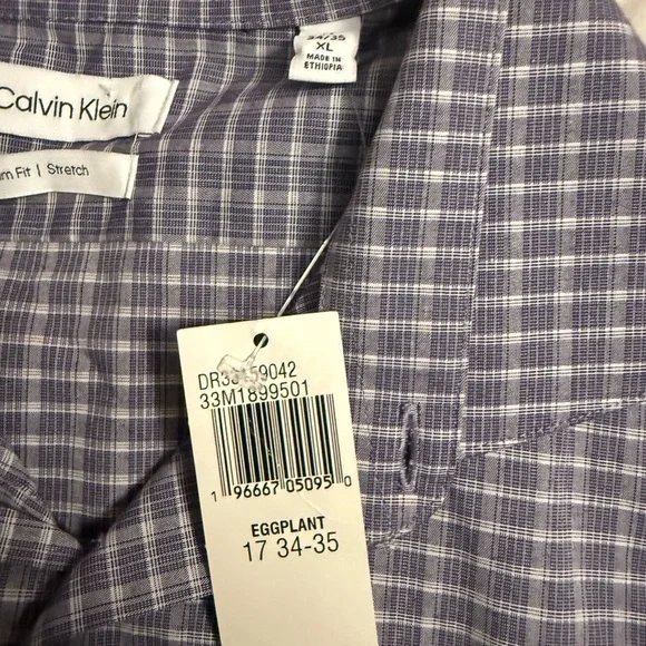 Calvin Klein Men's Purple and White Checkered Shirt - Picture 3 of 4